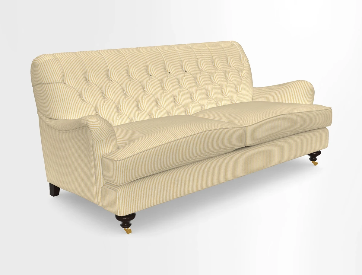 Chiddingfold 3 Seater Sofa in Omega Velvet Tawny Velvet and V&A Threads of India Regal Arabesque Flame with scatters in Sulawesi Splendour Jasper