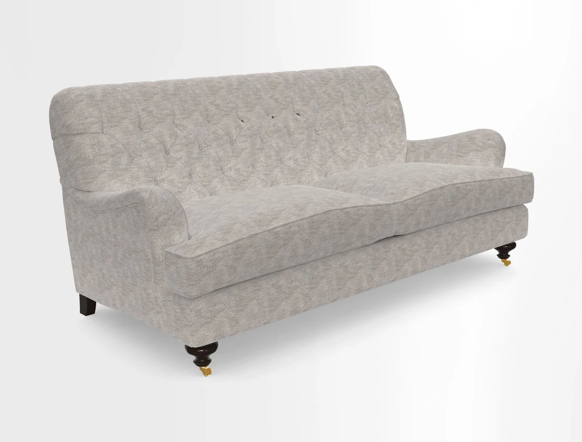 Chiddingfold 3 Seater Sofa in Omega Velvet Tawny Velvet and V&A Threads of India Regal Arabesque Flame with scatters in Sulawesi Splendour Jasper