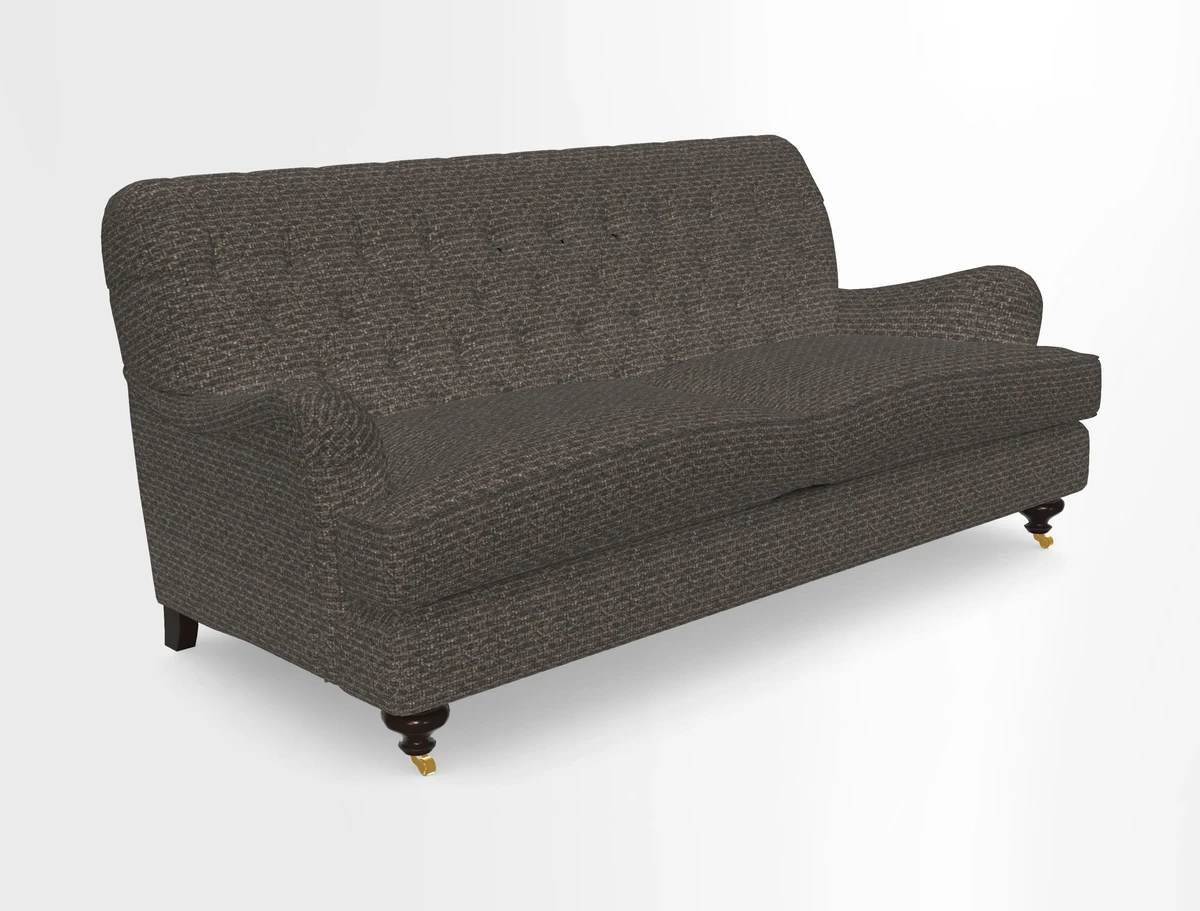 Chiddingfold 3 Seater Sofa in Omega Velvet Tawny Velvet and V&A Threads of India Regal Arabesque Flame with scatters in Sulawesi Splendour Jasper