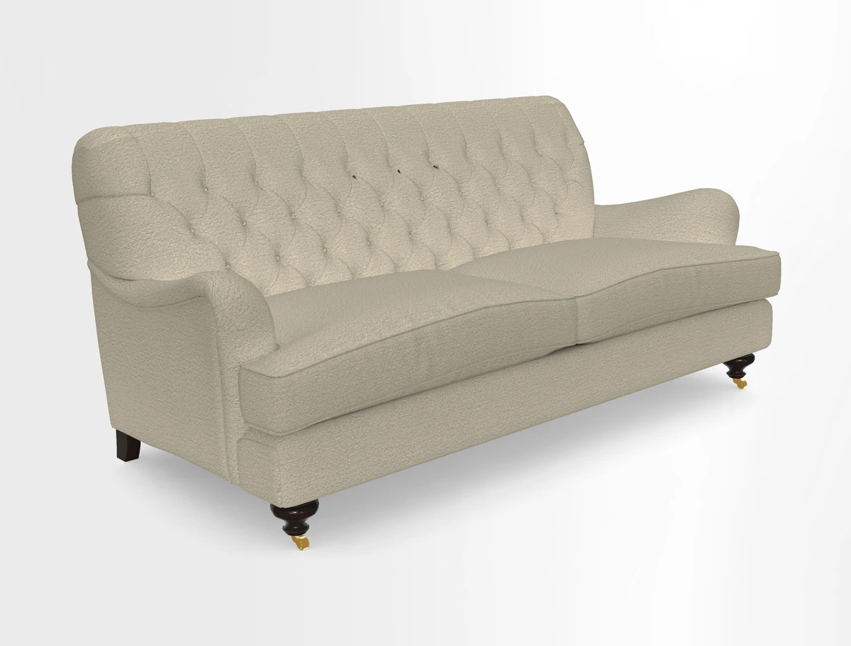 Chiddingfold 3 Seater Sofa in Omega Velvet Tawny Velvet and V&A Threads of India Regal Arabesque Flame with scatters in Sulawesi Splendour Jasper