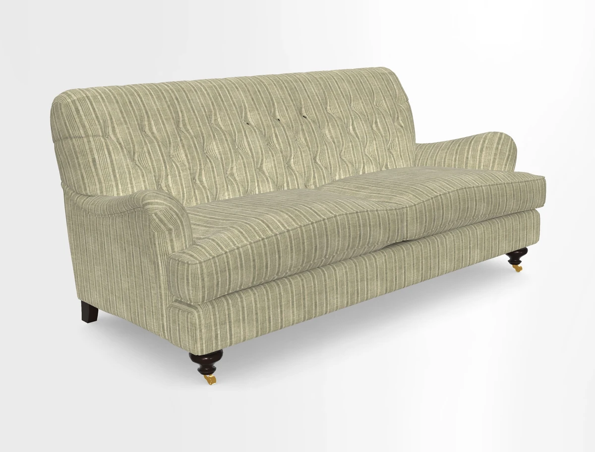 Chiddingfold 3 Seater Sofa in Omega Velvet Tawny Velvet and V&A Threads of India Regal Arabesque Flame with scatters in Sulawesi Splendour Jasper