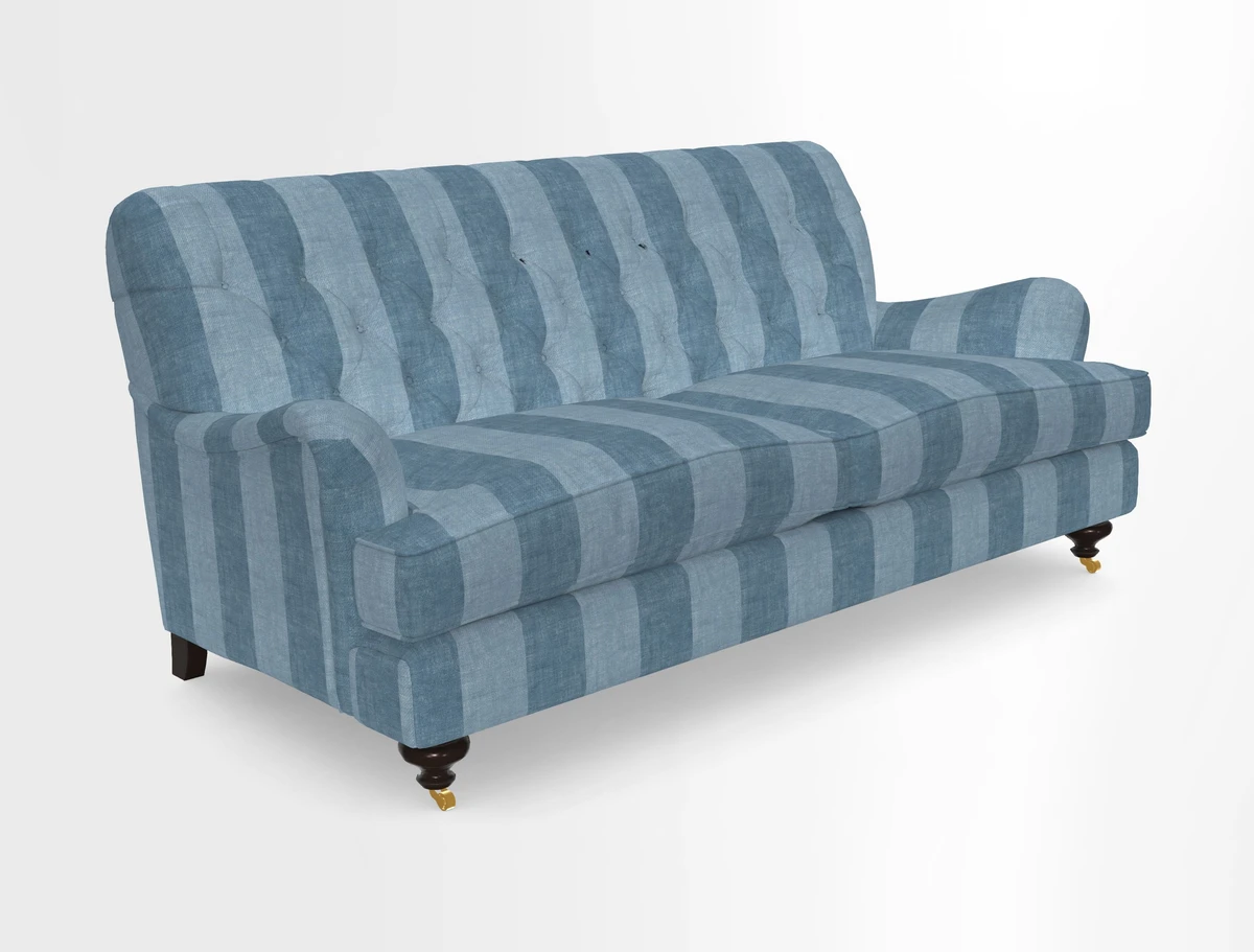 Chiddingfold 3 Seater Sofa in Omega Velvet Tawny Velvet and V&A Threads of India Regal Arabesque Flame with scatters in Sulawesi Splendour Jasper