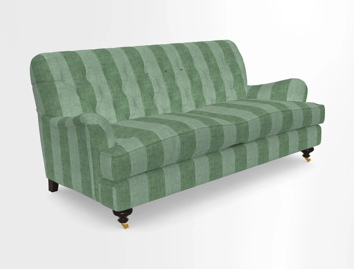 Chiddingfold 3 Seater Sofa in Omega Velvet Tawny Velvet and V&A Threads of India Regal Arabesque Flame with scatters in Sulawesi Splendour Jasper