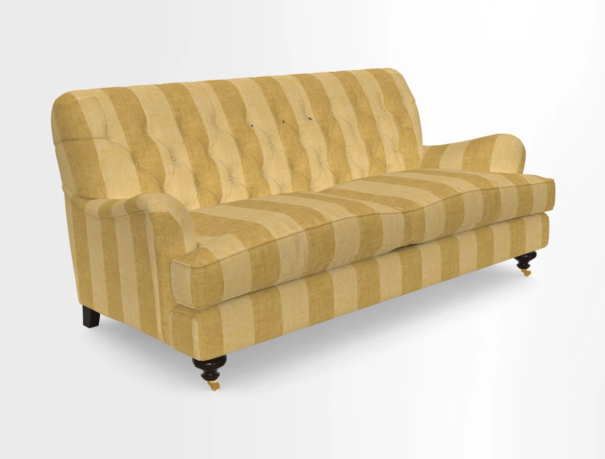 Chiddingfold 3 Seater Sofa in Omega Velvet Tawny Velvet and V&A Threads of India Regal Arabesque Flame with scatters in Sulawesi Splendour Jasper