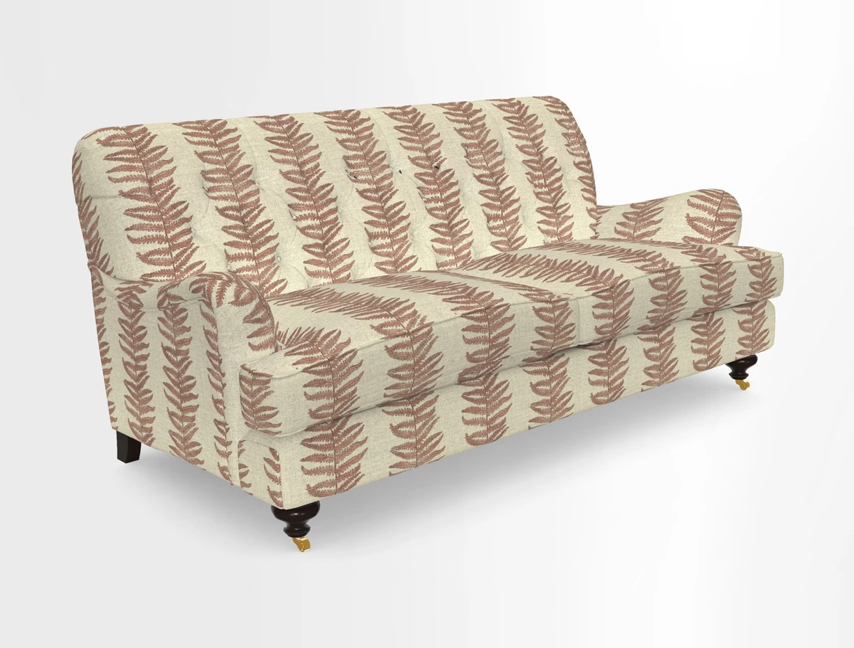 Chiddingfold 3 Seater Sofa in Omega Velvet Tawny Velvet and V&A Threads of India Regal Arabesque Flame with scatters in Sulawesi Splendour Jasper