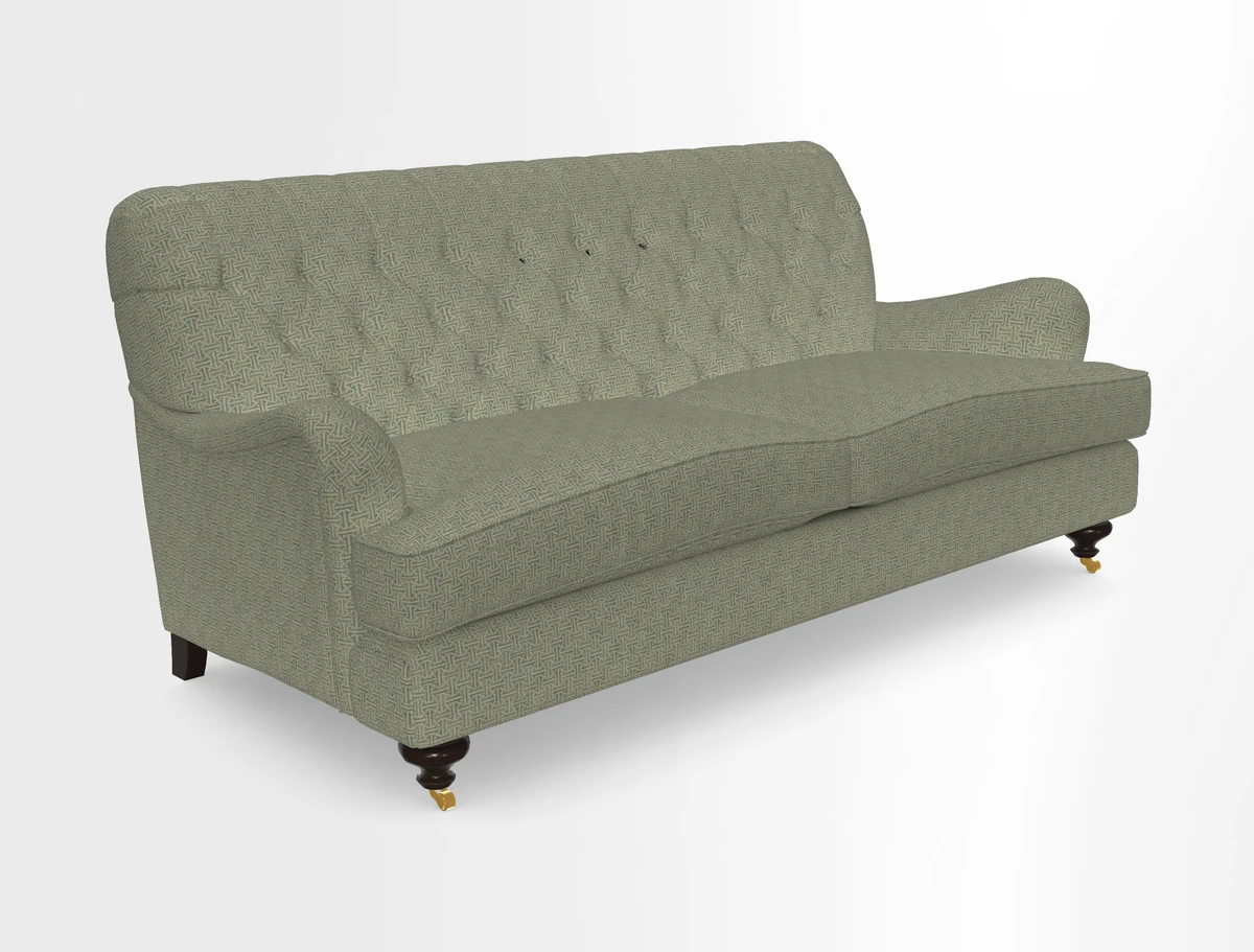 Chiddingfold 3 Seater Sofa in Omega Velvet Tawny Velvet and V&A Threads of India Regal Arabesque Flame with scatters in Sulawesi Splendour Jasper