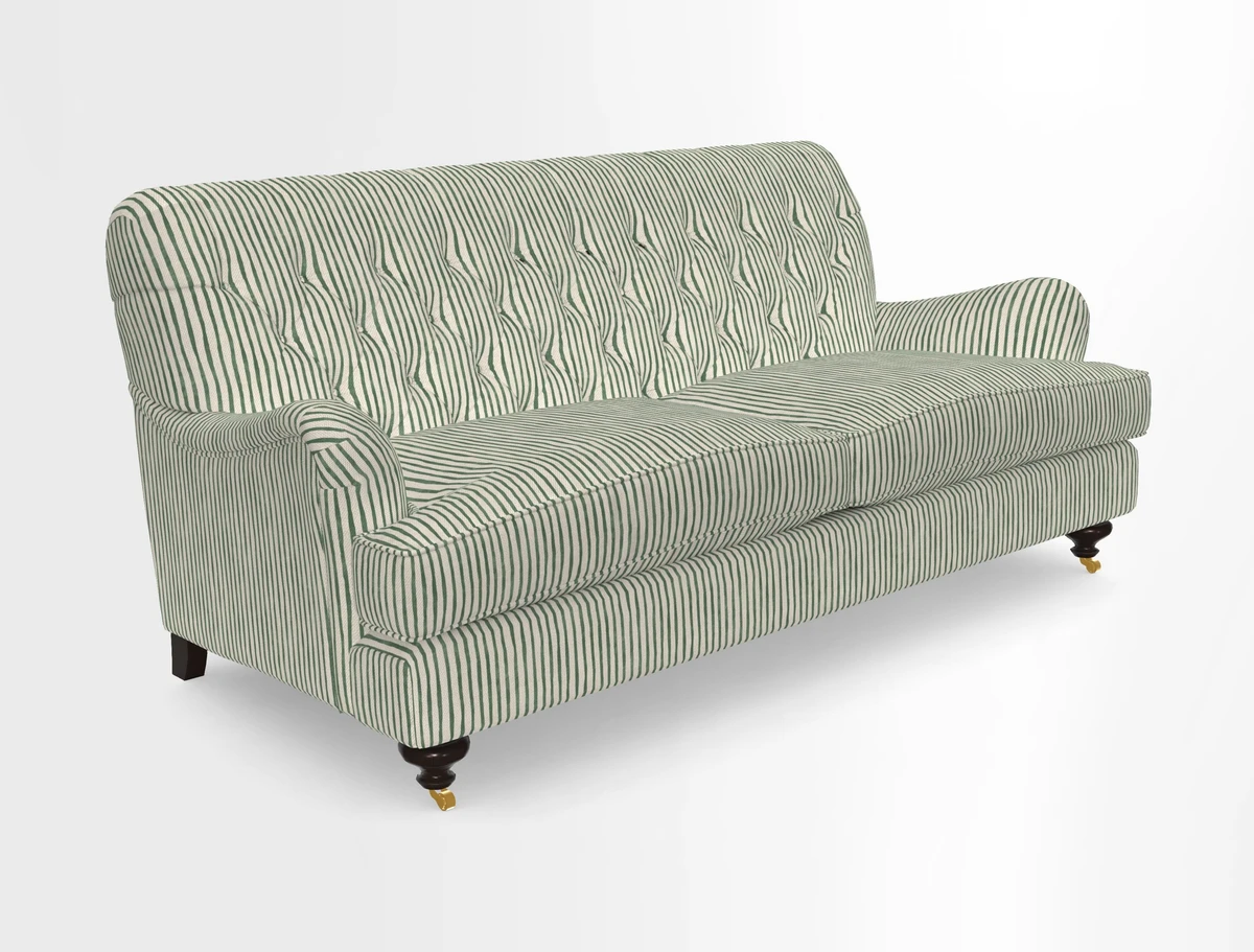 Chiddingfold 3 Seater Sofa in Omega Velvet Tawny Velvet and V&A Threads of India Regal Arabesque Flame with scatters in Sulawesi Splendour Jasper