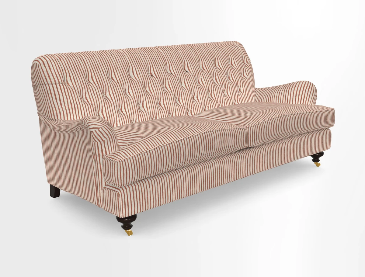 Chiddingfold 3 Seater Sofa in Omega Velvet Tawny Velvet and V&A Threads of India Regal Arabesque Flame with scatters in Sulawesi Splendour Jasper