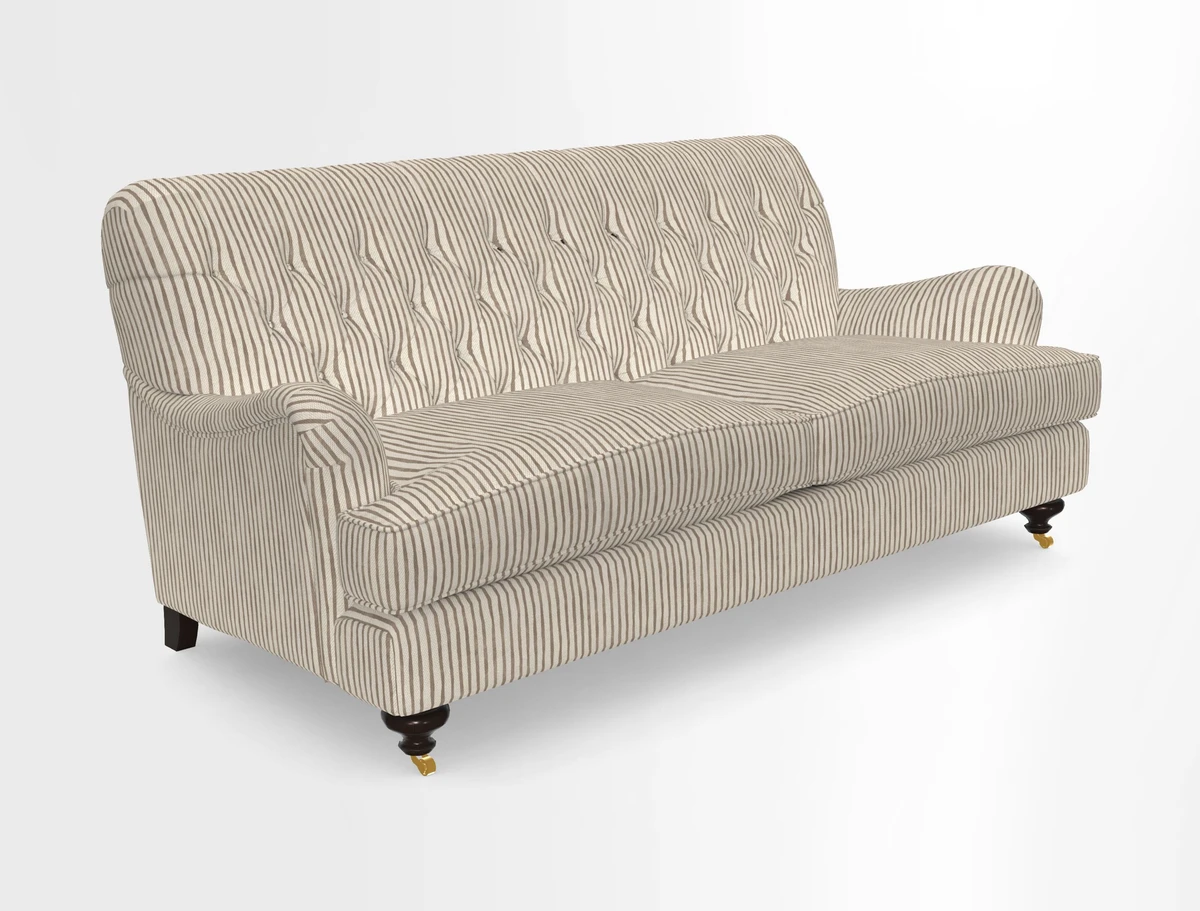 Chiddingfold 3 Seater Sofa in Omega Velvet Tawny Velvet and V&A Threads of India Regal Arabesque Flame with scatters in Sulawesi Splendour Jasper