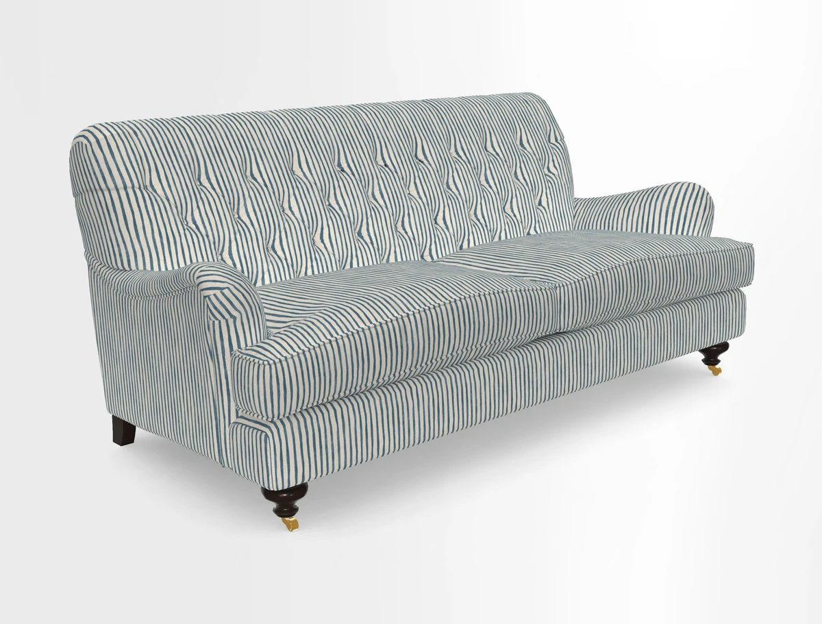 Chiddingfold 3 Seater Sofa in Omega Velvet Tawny Velvet and V&A Threads of India Regal Arabesque Flame with scatters in Sulawesi Splendour Jasper