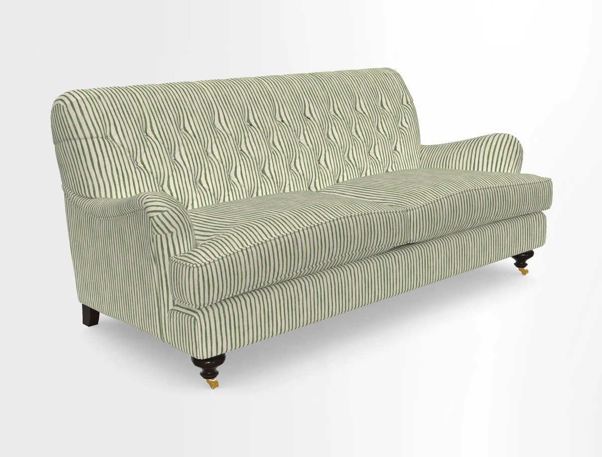 Chiddingfold 3 Seater Sofa in Omega Velvet Tawny Velvet and V&A Threads of India Regal Arabesque Flame with scatters in Sulawesi Splendour Jasper