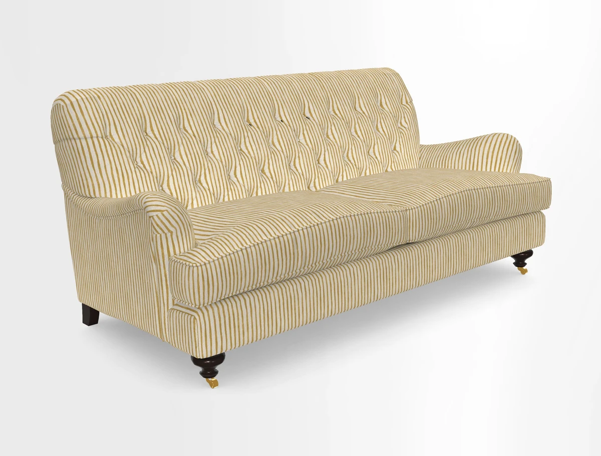 Chiddingfold 3 Seater Sofa in Omega Velvet Tawny Velvet and V&A Threads of India Regal Arabesque Flame with scatters in Sulawesi Splendour Jasper