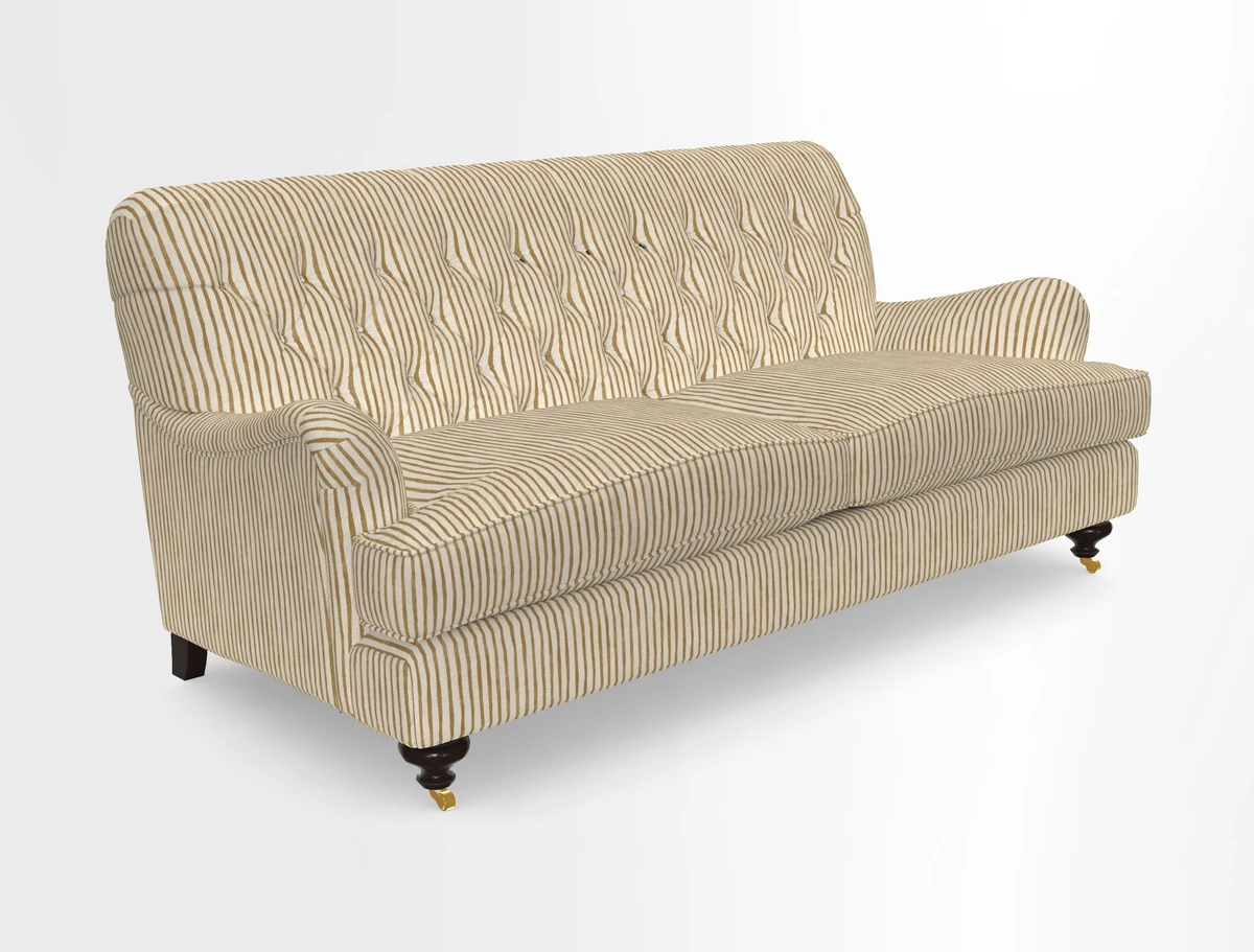 Chiddingfold 3 Seater Sofa in Omega Velvet Tawny Velvet and V&A Threads of India Regal Arabesque Flame with scatters in Sulawesi Splendour Jasper