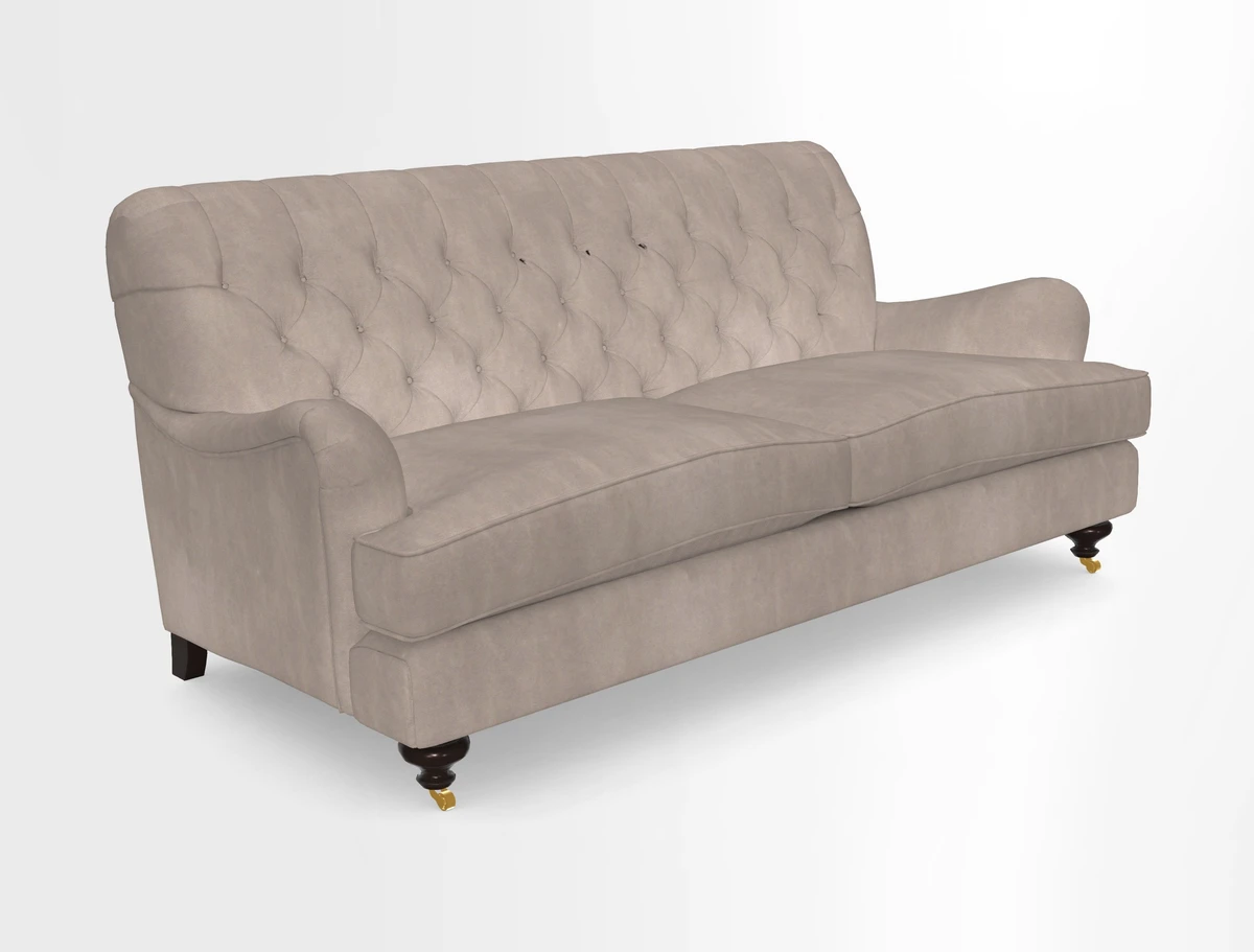 Chiddingfold 3 Seater Sofa in Omega Velvet Tawny Velvet and V&A Threads of India Regal Arabesque Flame with scatters in Sulawesi Splendour Jasper