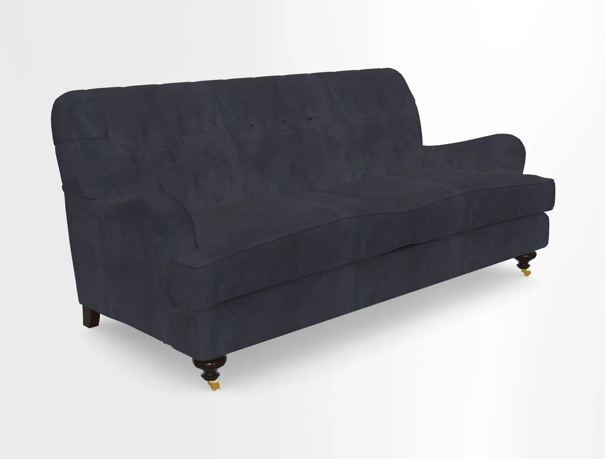 Chiddingfold 3 Seater Sofa in Omega Velvet Tawny Velvet and V&A Threads of India Regal Arabesque Flame with scatters in Sulawesi Splendour Jasper