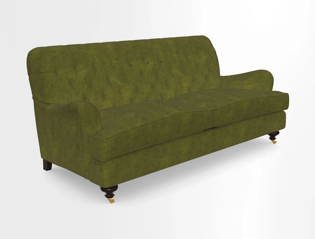 Chiddingfold 3 Seater Sofa in Omega Velvet Tawny Velvet and V&A Threads of India Regal Arabesque Flame with scatters in Sulawesi Splendour Jasper