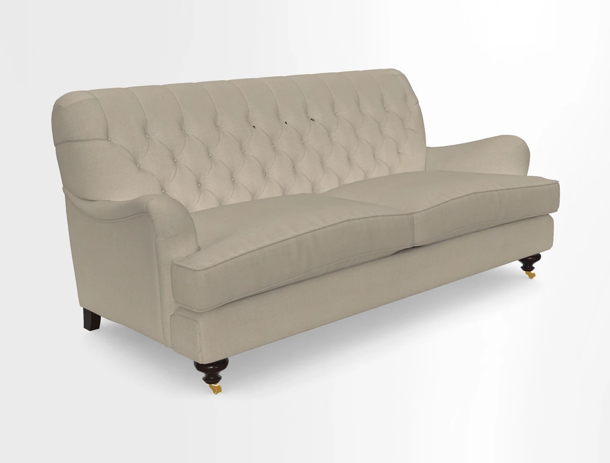Chiddingfold 3 Seater Sofa in Omega Velvet Tawny Velvet and V&A Threads of India Regal Arabesque Flame with scatters in Sulawesi Splendour Jasper