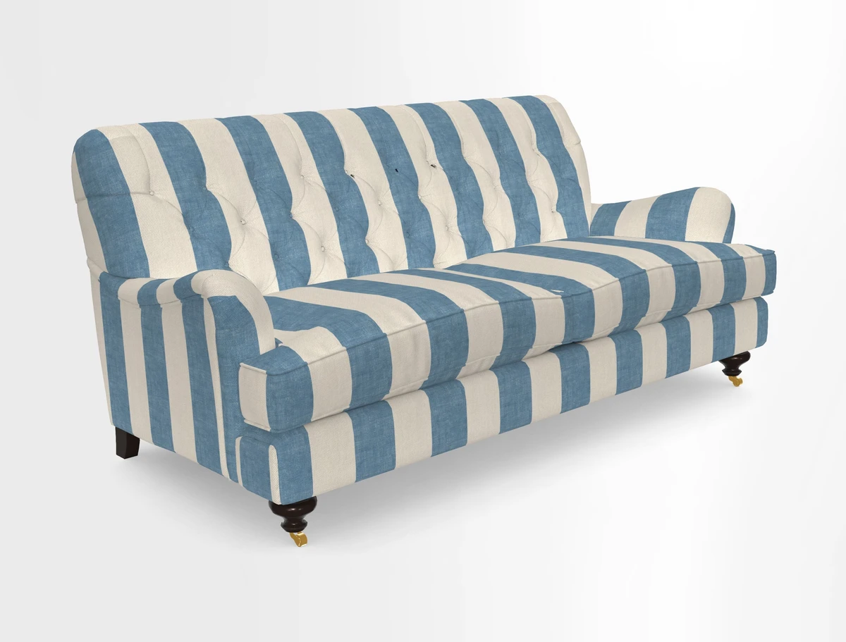 Chiddingfold 3 Seater Sofa in Omega Velvet Tawny Velvet and V&A Threads of India Regal Arabesque Flame with scatters in Sulawesi Splendour Jasper