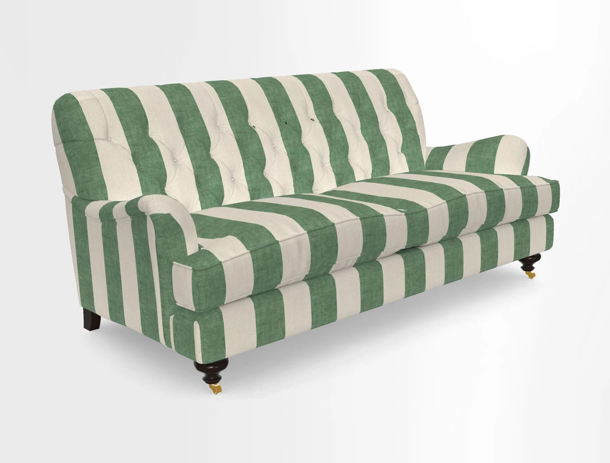 Chiddingfold 3 Seater Sofa in Omega Velvet Tawny Velvet and V&A Threads of India Regal Arabesque Flame with scatters in Sulawesi Splendour Jasper