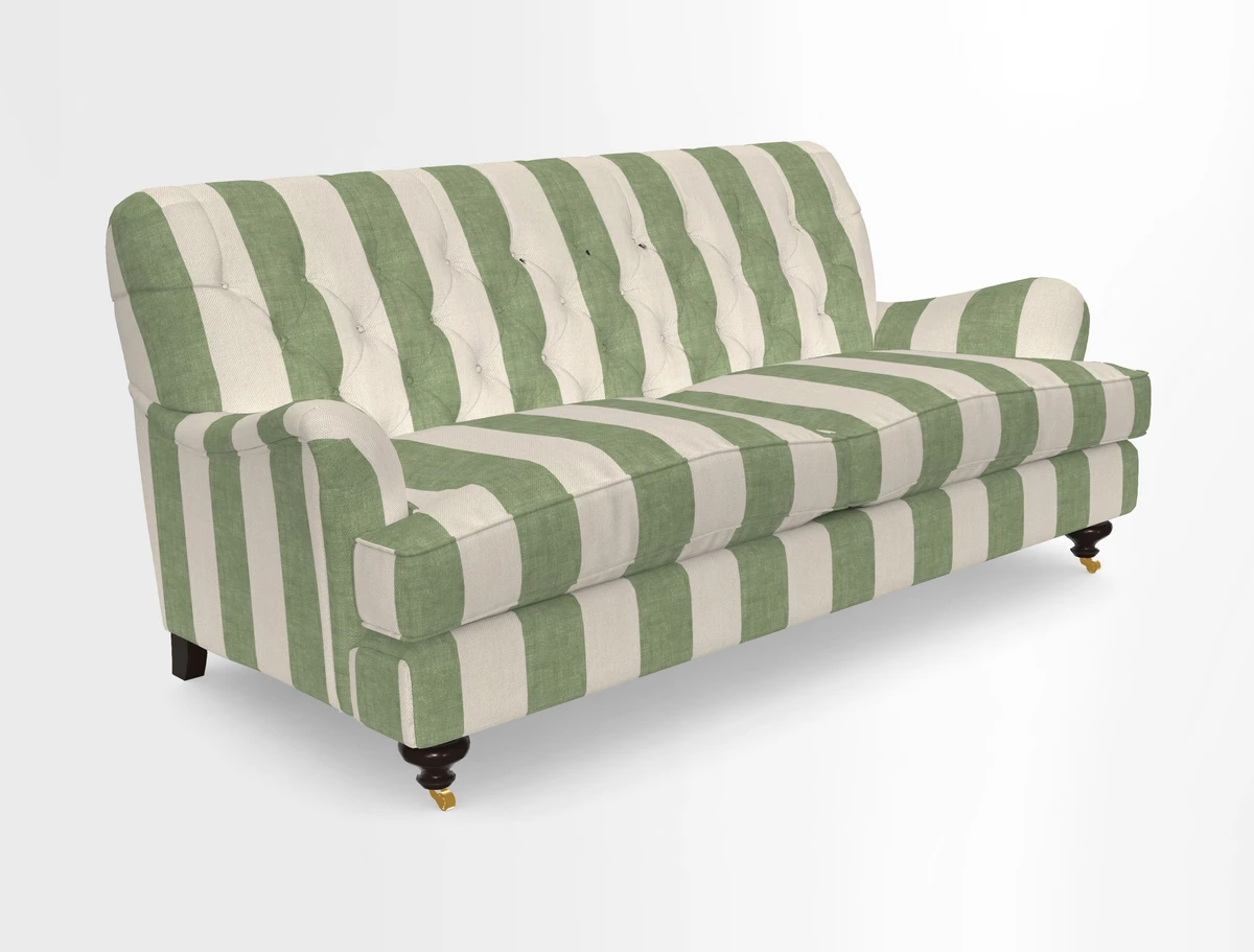 Chiddingfold 3 Seater Sofa in Omega Velvet Tawny Velvet and V&A Threads of India Regal Arabesque Flame with scatters in Sulawesi Splendour Jasper