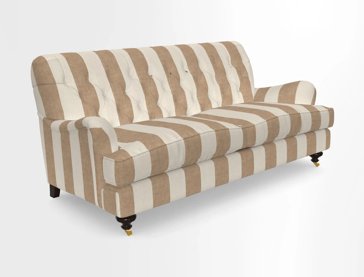 Chiddingfold 3 Seater Sofa in Omega Velvet Tawny Velvet and V&A Threads of India Regal Arabesque Flame with scatters in Sulawesi Splendour Jasper