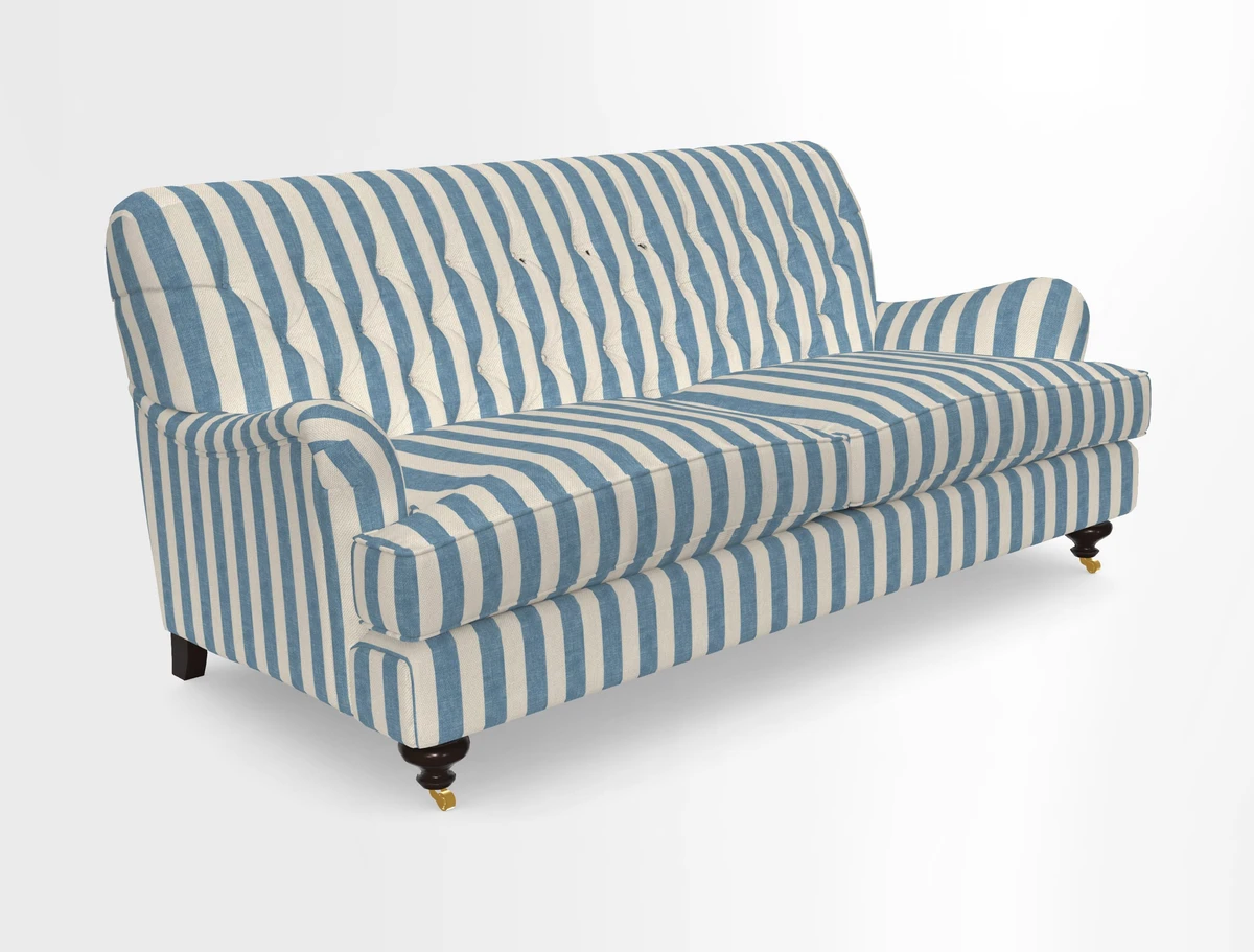 Chiddingfold 3 Seater Sofa in Omega Velvet Tawny Velvet and V&A Threads of India Regal Arabesque Flame with scatters in Sulawesi Splendour Jasper