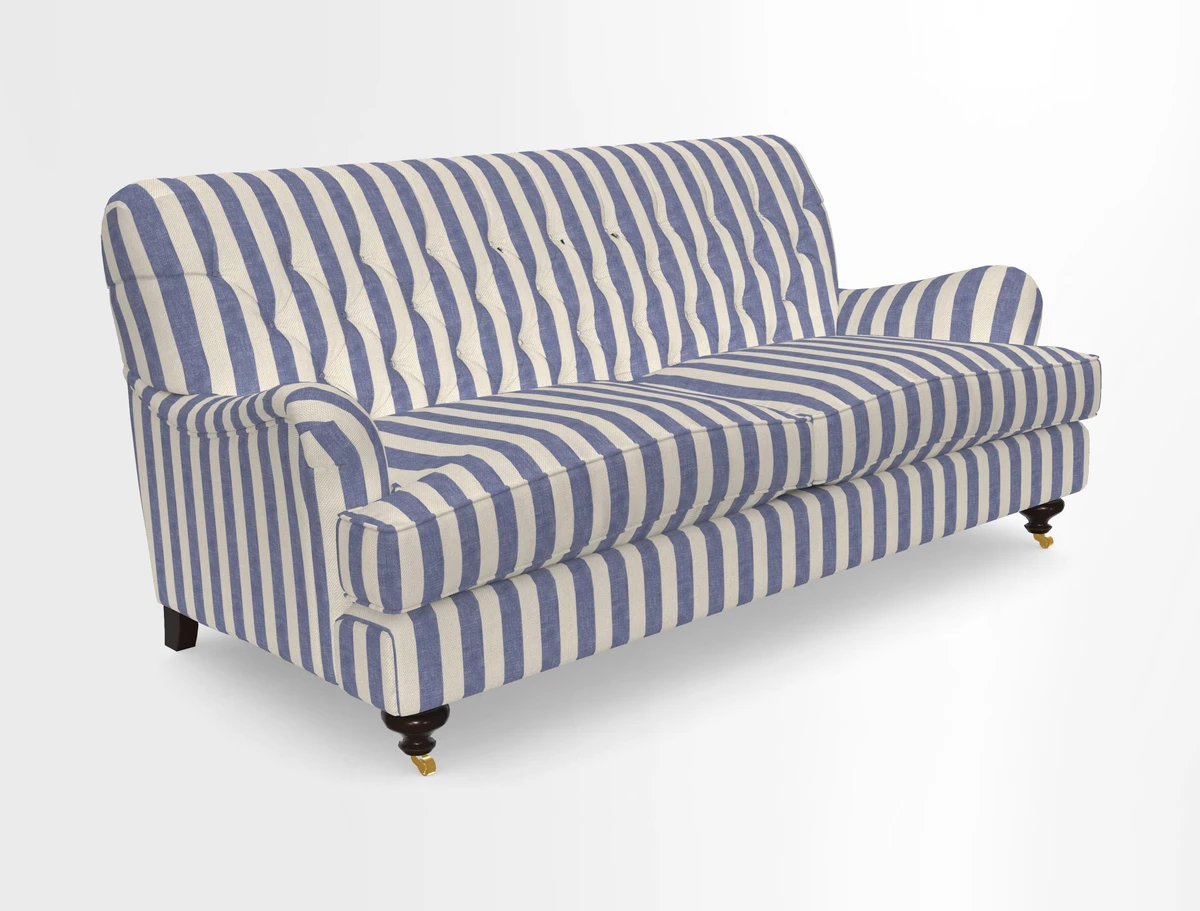 Chiddingfold 3 Seater Sofa in Omega Velvet Tawny Velvet and V&A Threads of India Regal Arabesque Flame with scatters in Sulawesi Splendour Jasper