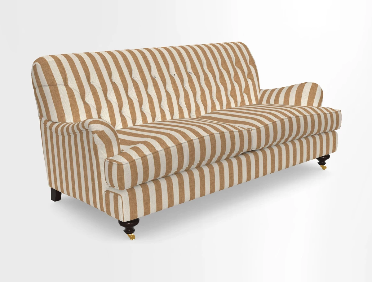 Chiddingfold 3 Seater Sofa in Omega Velvet Tawny Velvet and V&A Threads of India Regal Arabesque Flame with scatters in Sulawesi Splendour Jasper