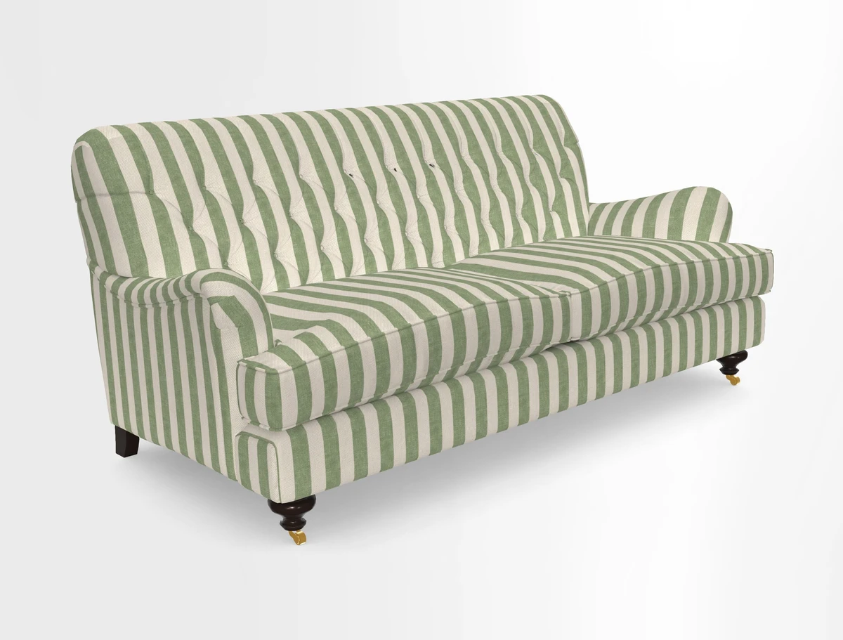 Chiddingfold 3 Seater Sofa in Omega Velvet Tawny Velvet and V&A Threads of India Regal Arabesque Flame with scatters in Sulawesi Splendour Jasper