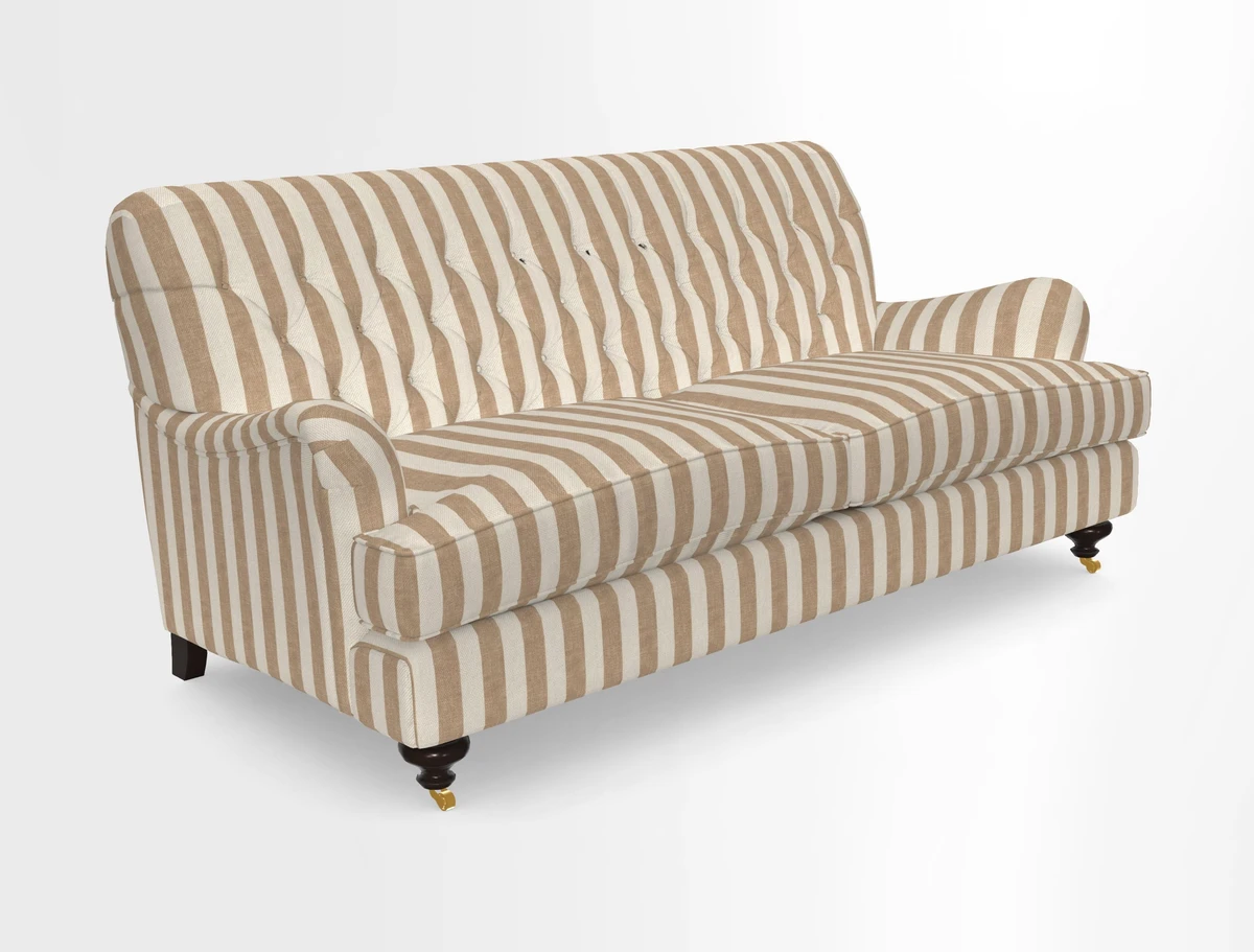 Chiddingfold 3 Seater Sofa in Omega Velvet Tawny Velvet and V&A Threads of India Regal Arabesque Flame with scatters in Sulawesi Splendour Jasper