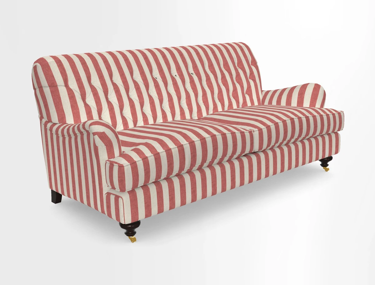 Chiddingfold 3 Seater Sofa in Omega Velvet Tawny Velvet and V&A Threads of India Regal Arabesque Flame with scatters in Sulawesi Splendour Jasper