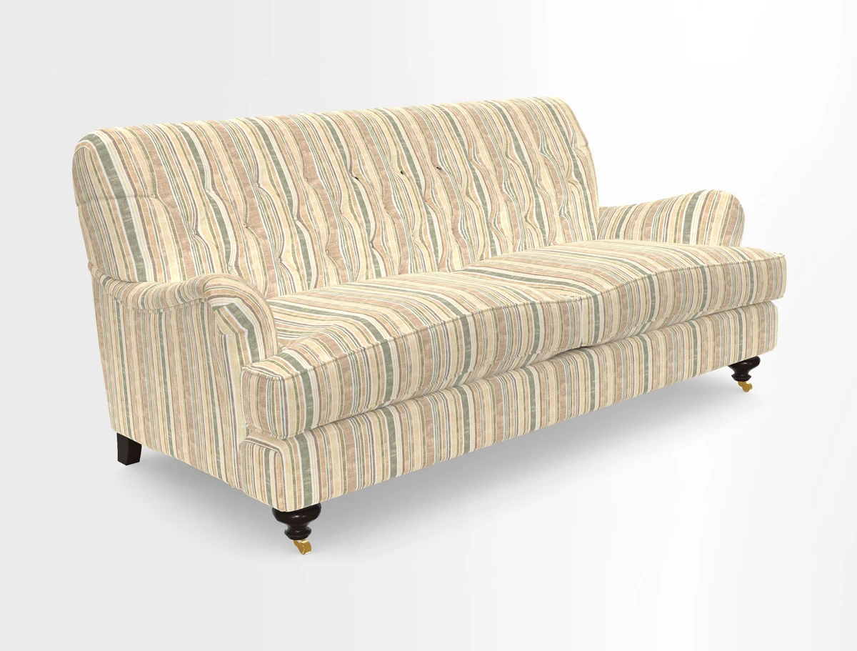 Chiddingfold 3 Seater Sofa in Omega Velvet Tawny Velvet and V&A Threads of India Regal Arabesque Flame with scatters in Sulawesi Splendour Jasper