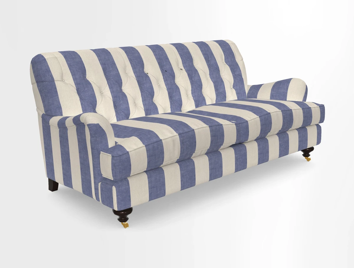 Chiddingfold 3 Seater Sofa in Omega Velvet Tawny Velvet and V&A Threads of India Regal Arabesque Flame with scatters in Sulawesi Splendour Jasper