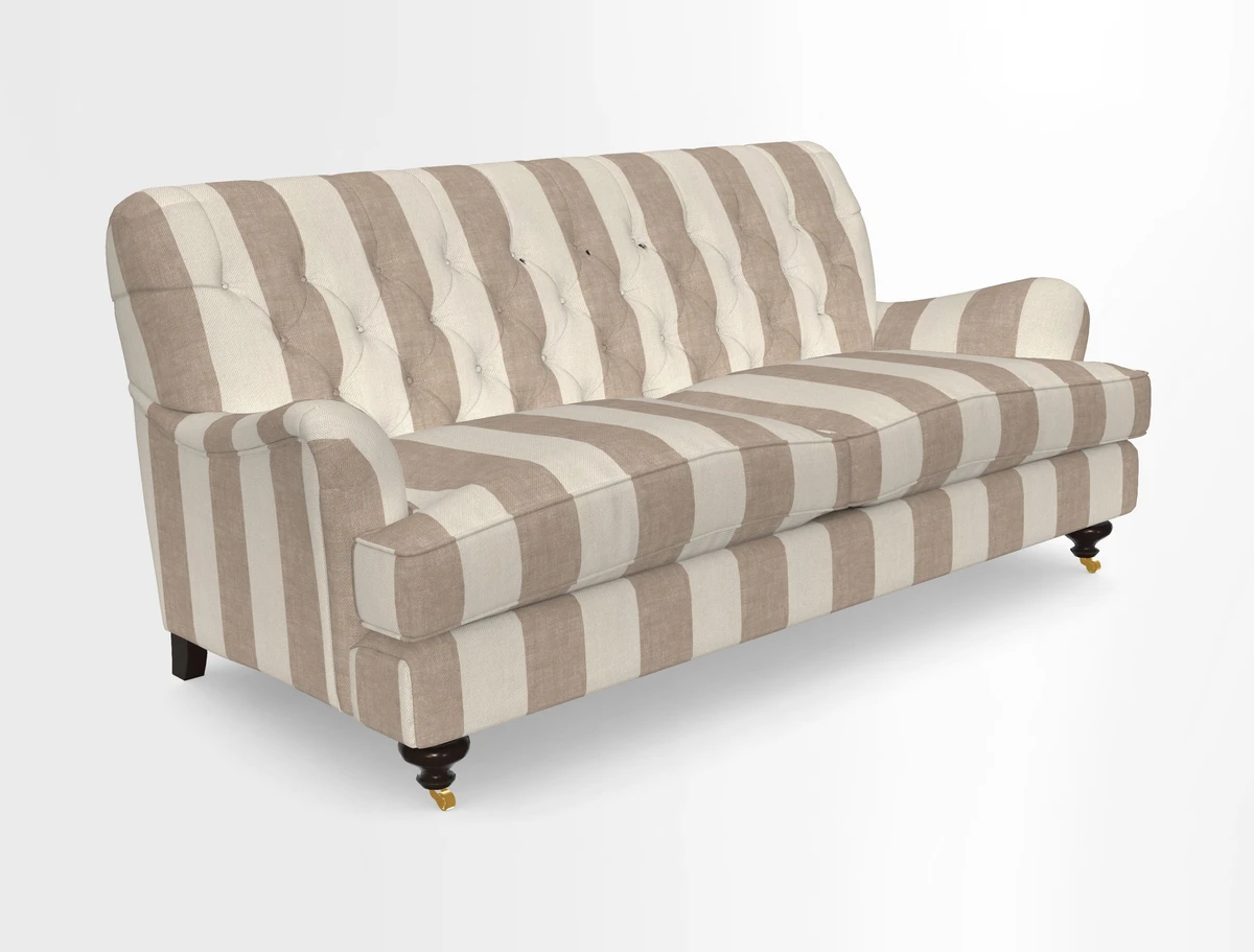 Chiddingfold 3 Seater Sofa in Omega Velvet Tawny Velvet and V&A Threads of India Regal Arabesque Flame with scatters in Sulawesi Splendour Jasper