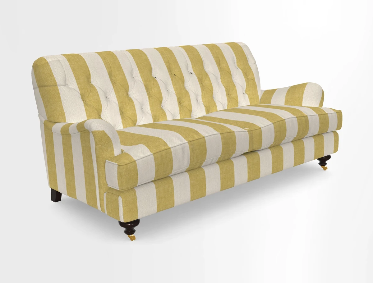 Chiddingfold 3 Seater Sofa in Omega Velvet Tawny Velvet and V&A Threads of India Regal Arabesque Flame with scatters in Sulawesi Splendour Jasper