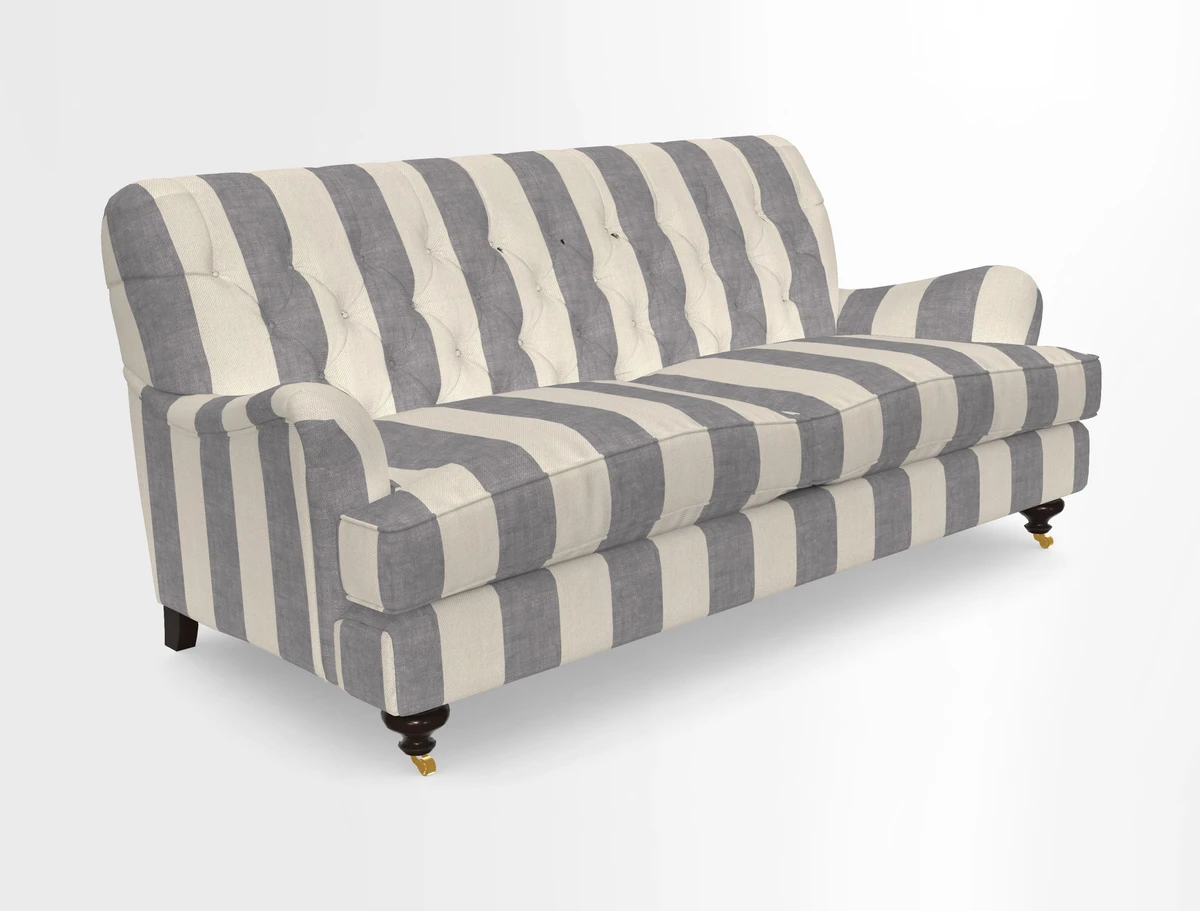 Chiddingfold 3 Seater Sofa in Omega Velvet Tawny Velvet and V&A Threads of India Regal Arabesque Flame with scatters in Sulawesi Splendour Jasper