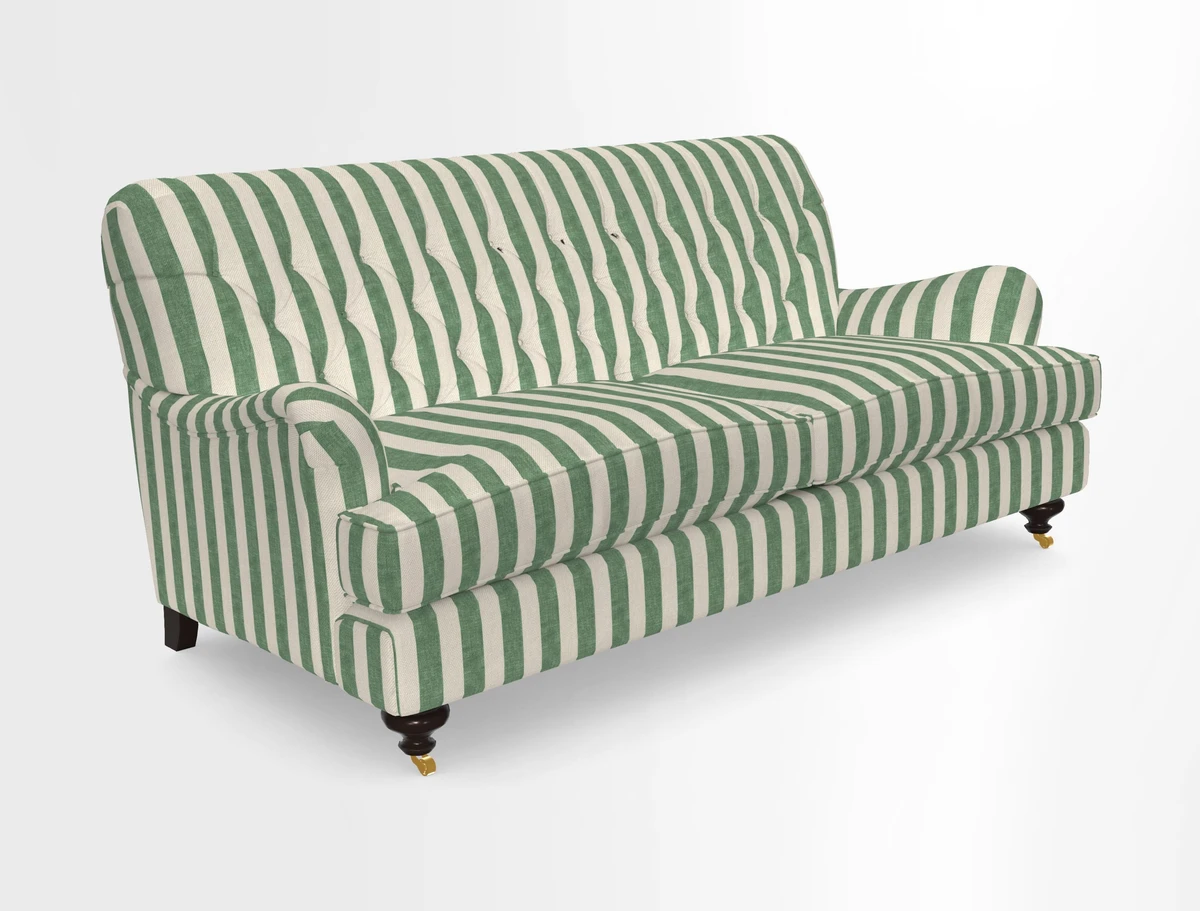 Chiddingfold 3 Seater Sofa in Omega Velvet Tawny Velvet and V&A Threads of India Regal Arabesque Flame with scatters in Sulawesi Splendour Jasper