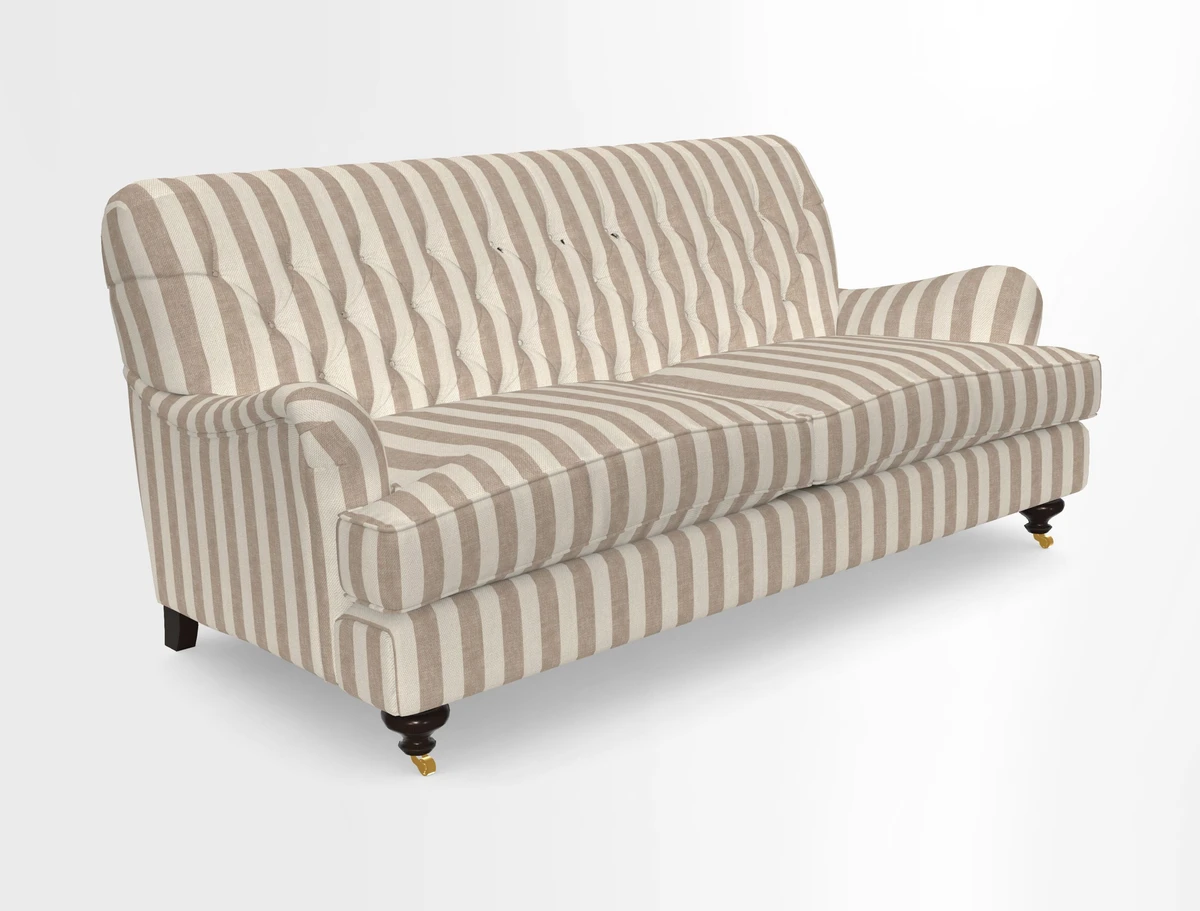 Chiddingfold 3 Seater Sofa in Omega Velvet Tawny Velvet and V&A Threads of India Regal Arabesque Flame with scatters in Sulawesi Splendour Jasper
