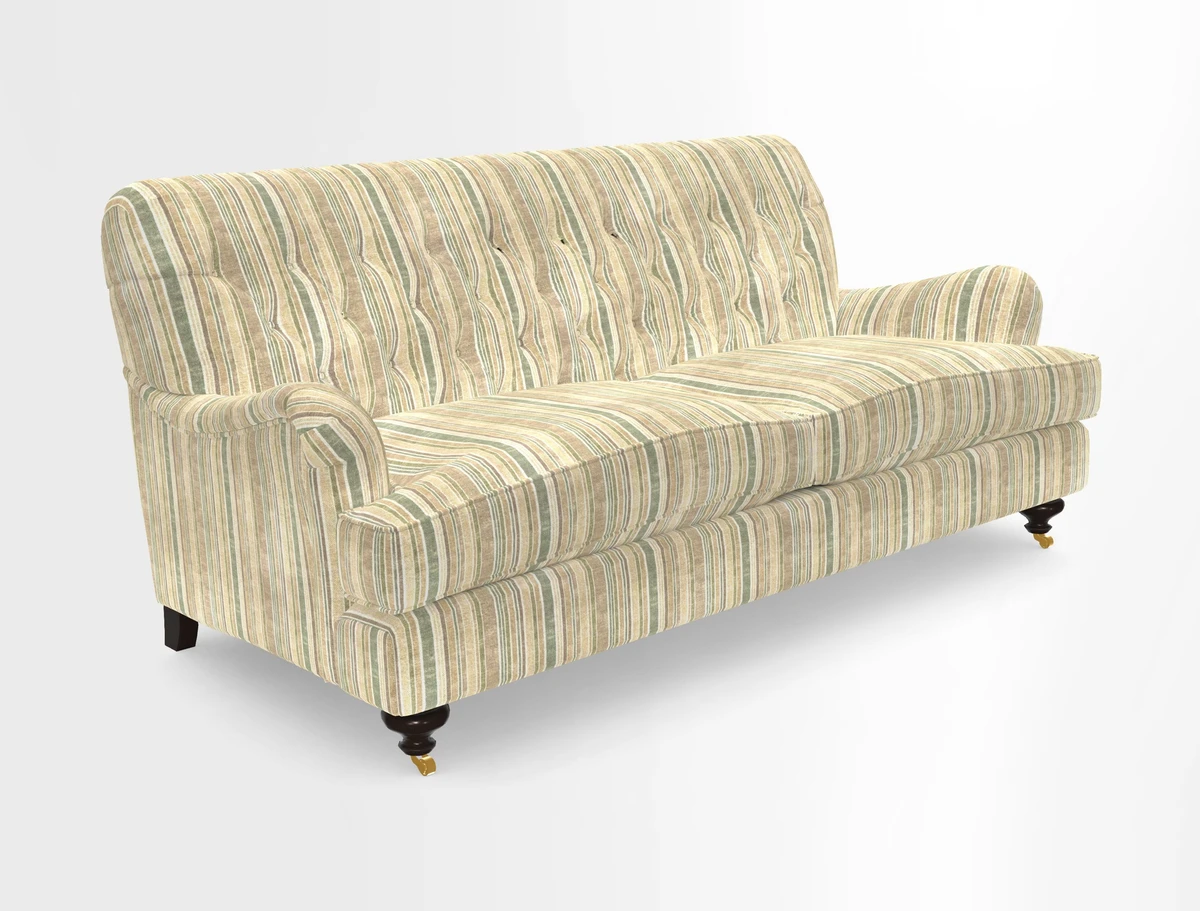 Chiddingfold 3 Seater Sofa in Omega Velvet Tawny Velvet and V&A Threads of India Regal Arabesque Flame with scatters in Sulawesi Splendour Jasper