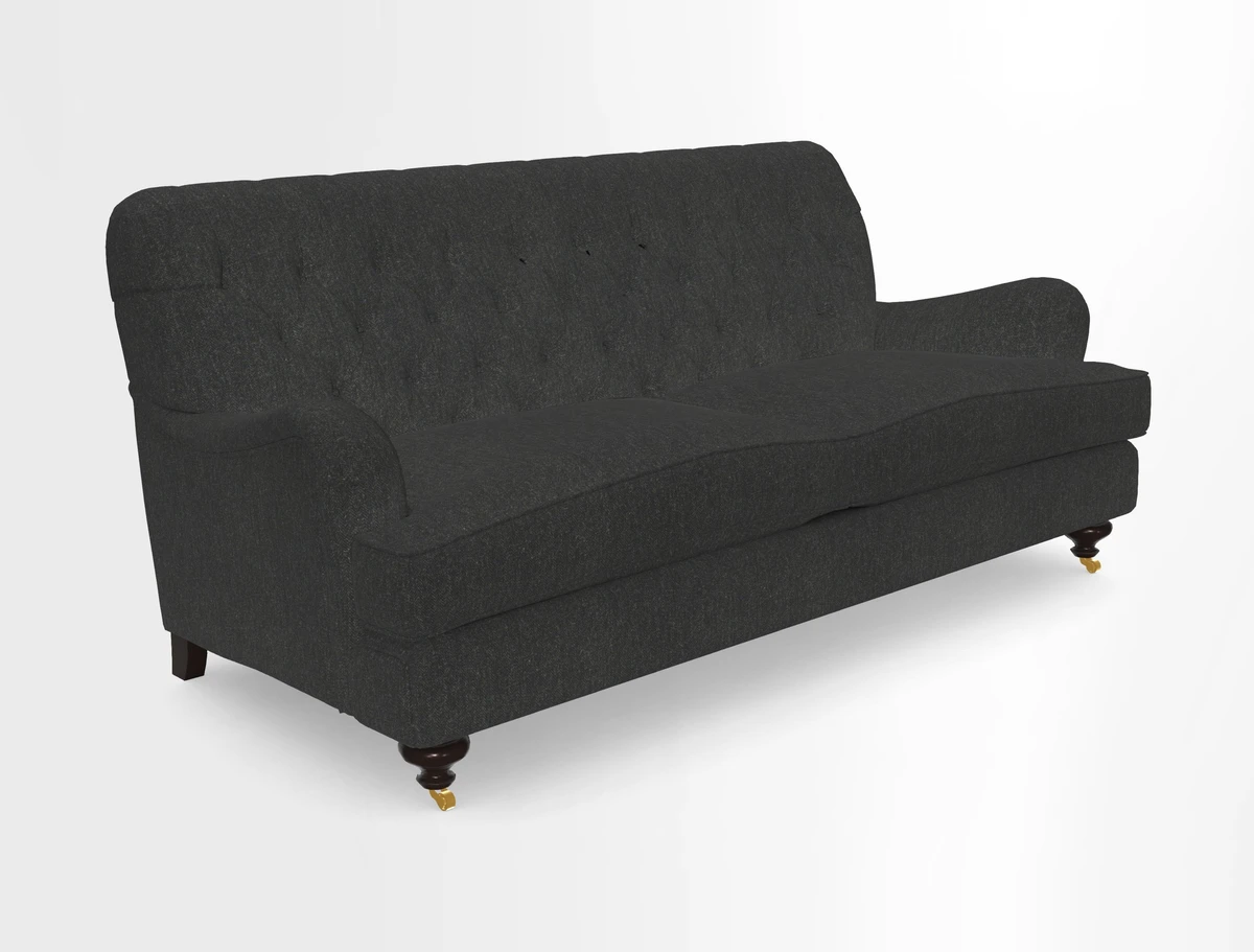 Chiddingfold 3 Seater Sofa in Omega Velvet Tawny Velvet and V&A Threads of India Regal Arabesque Flame with scatters in Sulawesi Splendour Jasper