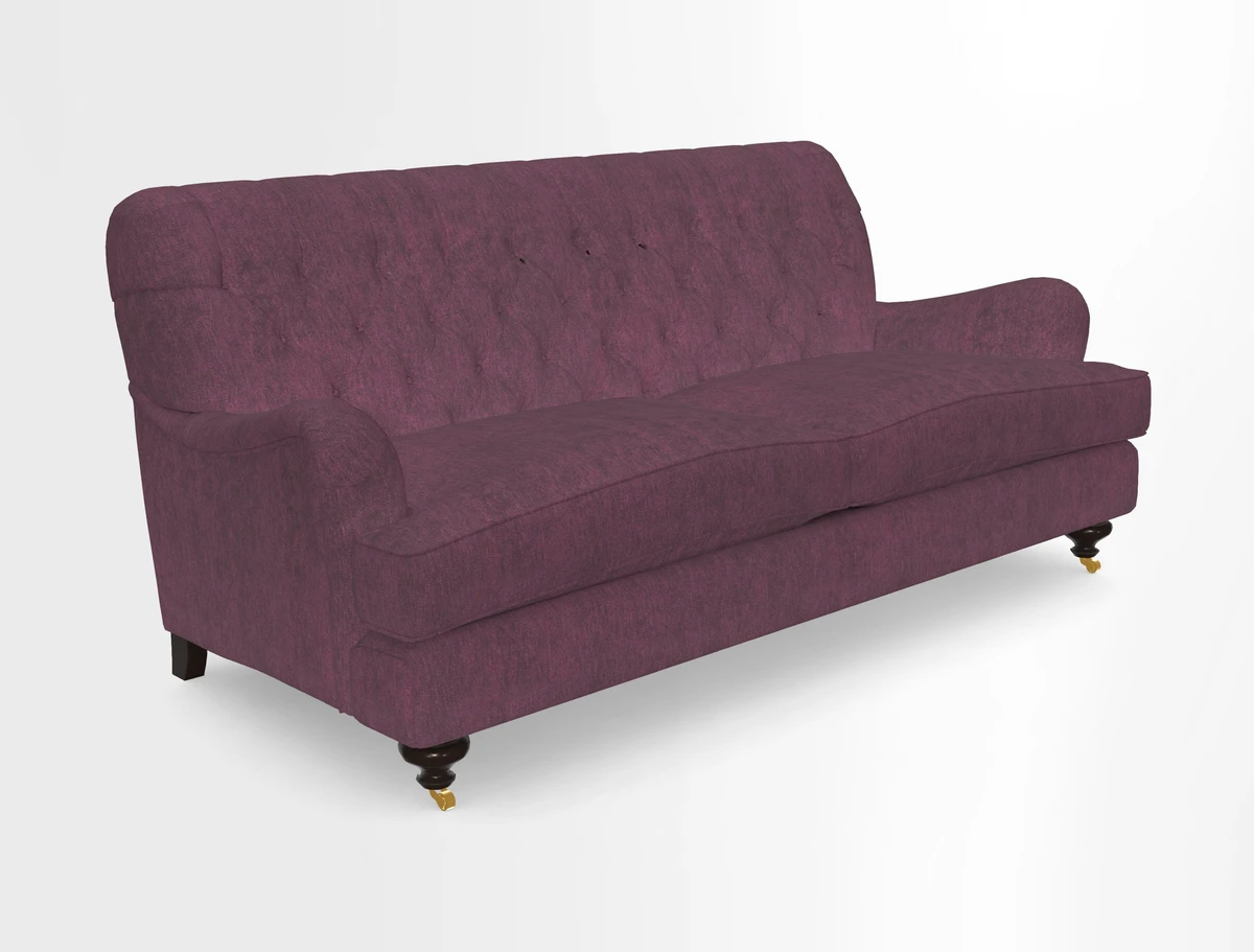 Chiddingfold 3 Seater Sofa in Omega Velvet Tawny Velvet and V&A Threads of India Regal Arabesque Flame with scatters in Sulawesi Splendour Jasper