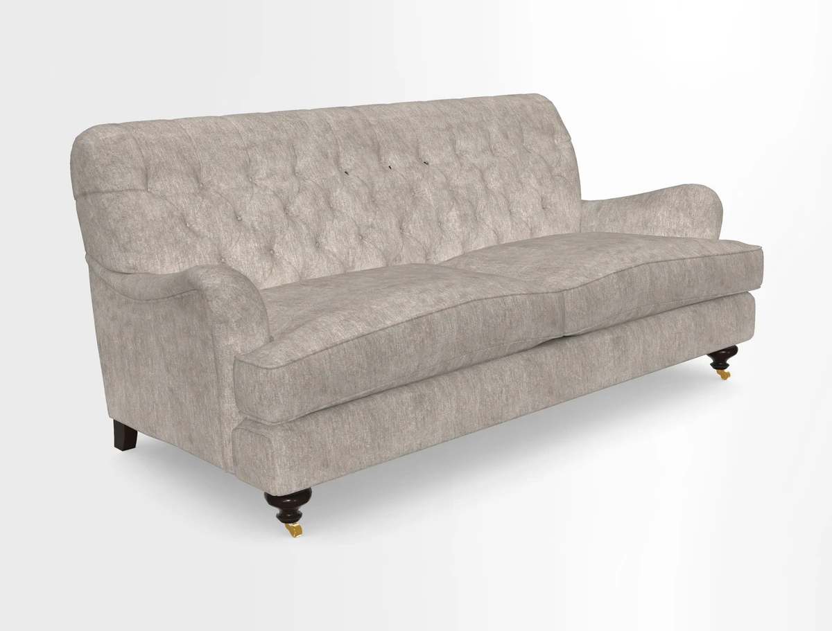 Chiddingfold 3 Seater Sofa in Omega Velvet Tawny Velvet and V&A Threads of India Regal Arabesque Flame with scatters in Sulawesi Splendour Jasper