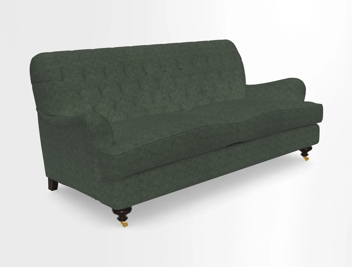 Chiddingfold 3 Seater Sofa in Omega Velvet Tawny Velvet and V&A Threads of India Regal Arabesque Flame with scatters in Sulawesi Splendour Jasper