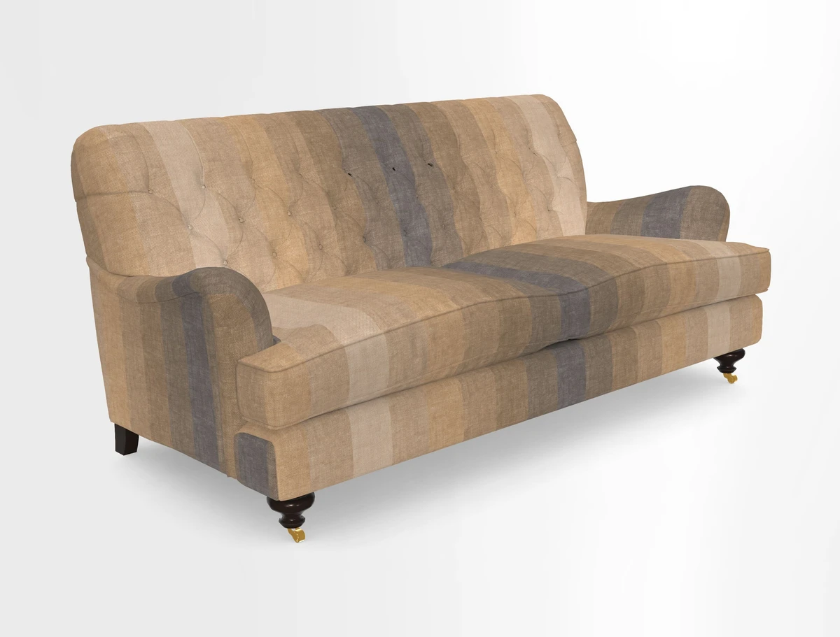 Chiddingfold 3 Seater Sofa in Omega Velvet Tawny Velvet and V&A Threads of India Regal Arabesque Flame with scatters in Sulawesi Splendour Jasper