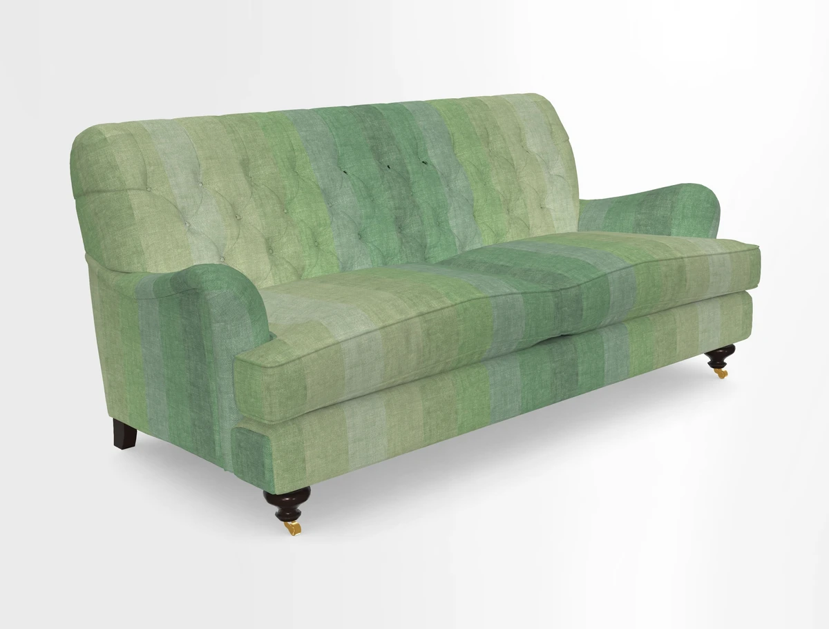 Chiddingfold 3 Seater Sofa in Omega Velvet Tawny Velvet and V&A Threads of India Regal Arabesque Flame with scatters in Sulawesi Splendour Jasper