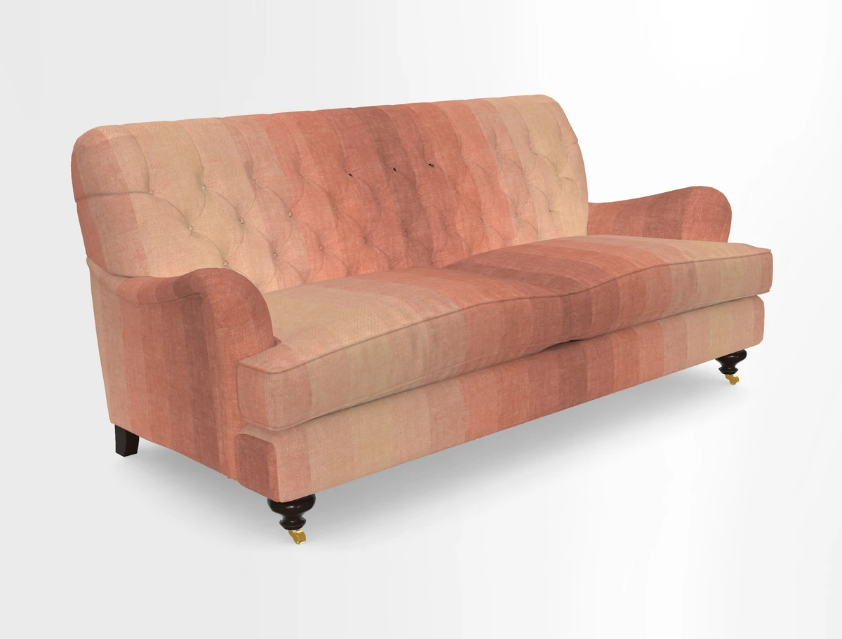 Chiddingfold 3 Seater Sofa in Omega Velvet Tawny Velvet and V&A Threads of India Regal Arabesque Flame with scatters in Sulawesi Splendour Jasper