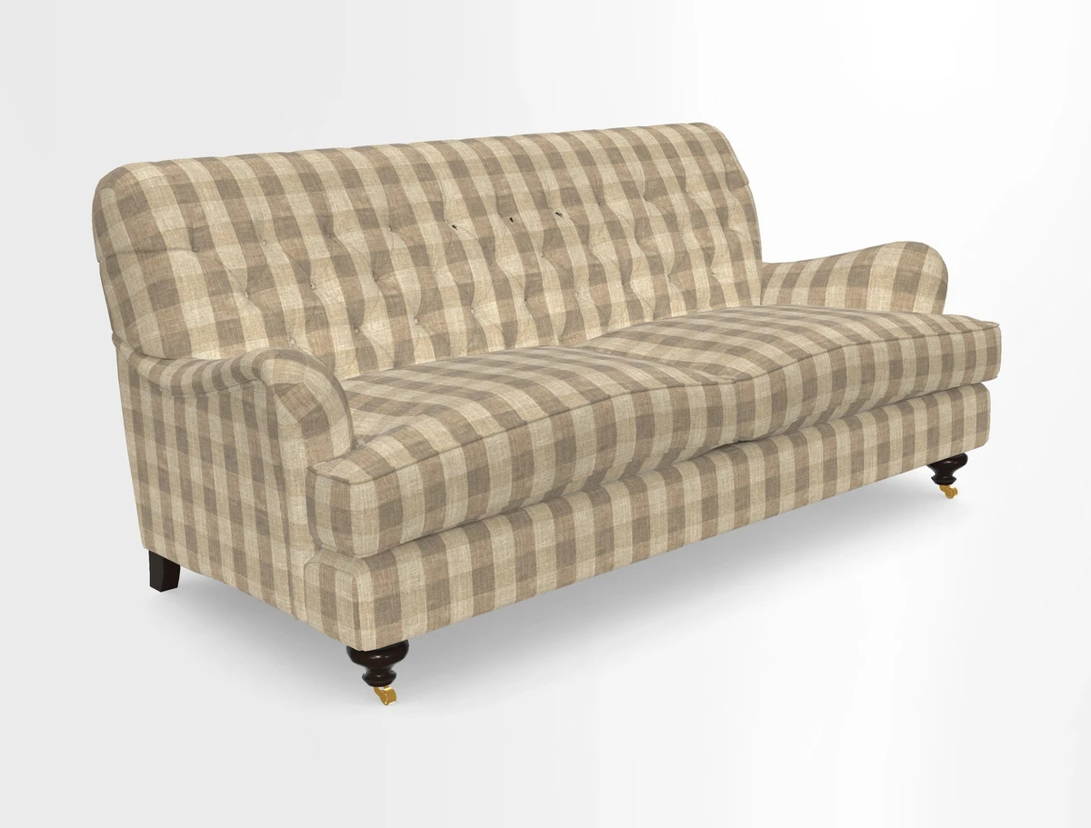 Chiddingfold 3 Seater Sofa in Omega Velvet Tawny Velvet and V&A Threads of India Regal Arabesque Flame with scatters in Sulawesi Splendour Jasper