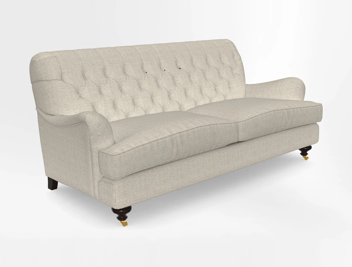 Chiddingfold 3 Seater Sofa in Omega Velvet Tawny Velvet and V&A Threads of India Regal Arabesque Flame with scatters in Sulawesi Splendour Jasper