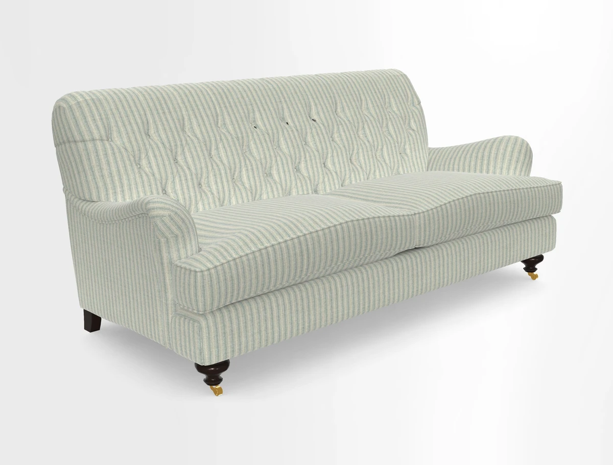 Chiddingfold 3 Seater Sofa in Omega Velvet Tawny Velvet and V&A Threads of India Regal Arabesque Flame with scatters in Sulawesi Splendour Jasper