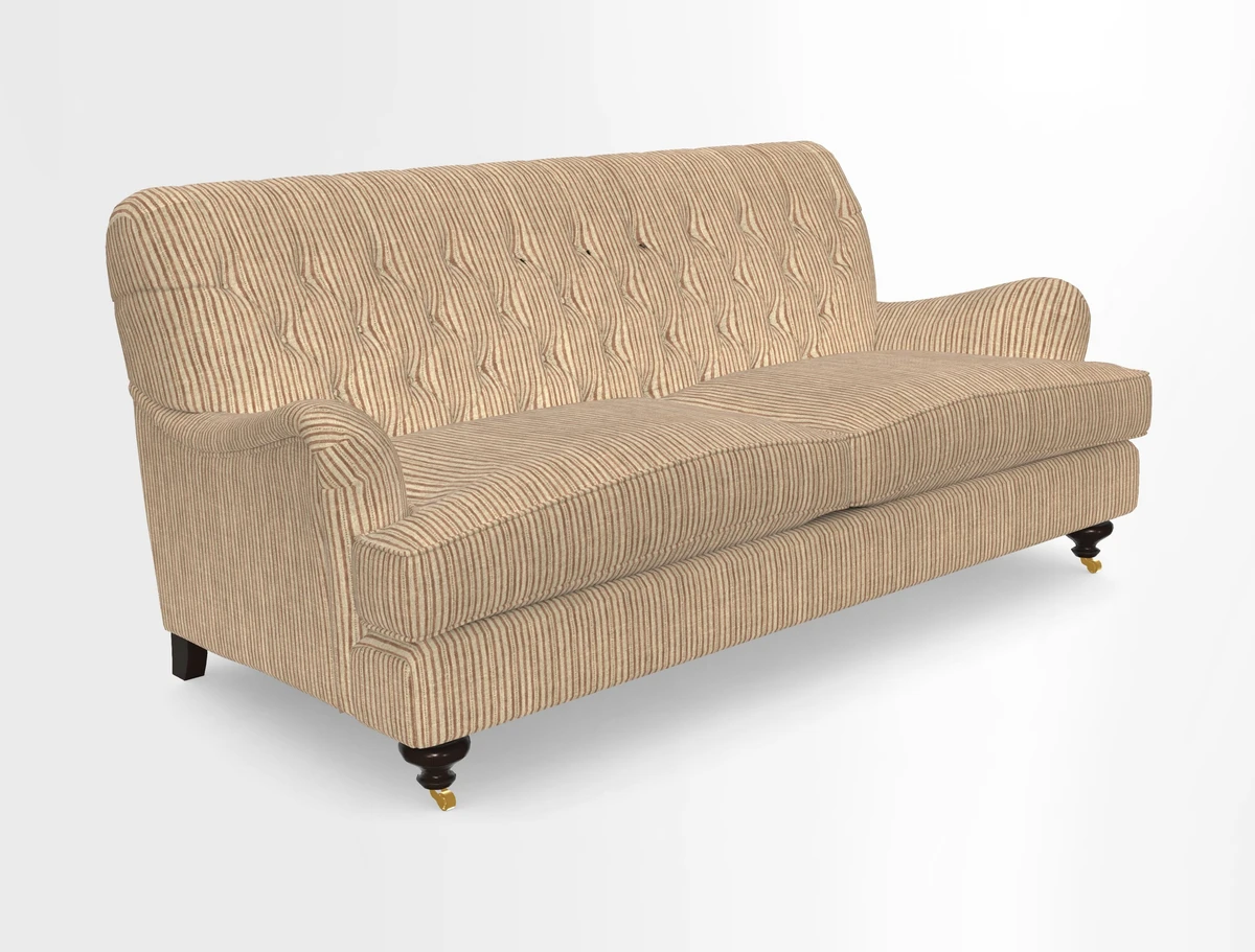 Chiddingfold 3 Seater Sofa in Omega Velvet Tawny Velvet and V&A Threads of India Regal Arabesque Flame with scatters in Sulawesi Splendour Jasper